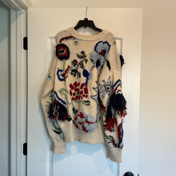 Tory Burch Hand Knit Intarsia Embroidered Runway sweater Large - Picture 3 of 10